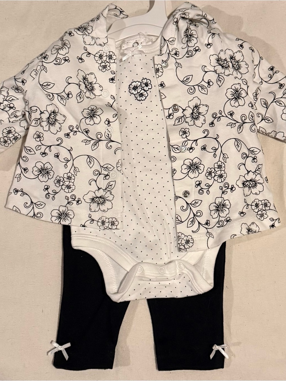 Little Me Black and White Floral 3-Piece Matching Set